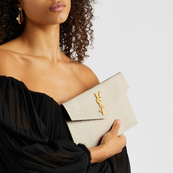 SAINT LAURENT YSL Crocodile Embossed Calfskin Uptown Monogram Clutch - Picture 3 of 14